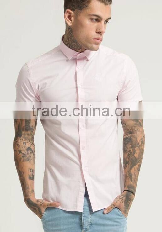 Mens high quality pink shirts slim fit shirts short sleeves shirts for sale