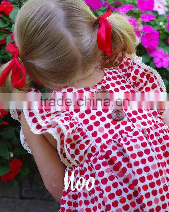 Apple Printed Lace Ruffles Sleeves Girls Party Dresses Best Selling Products 2017 In USA