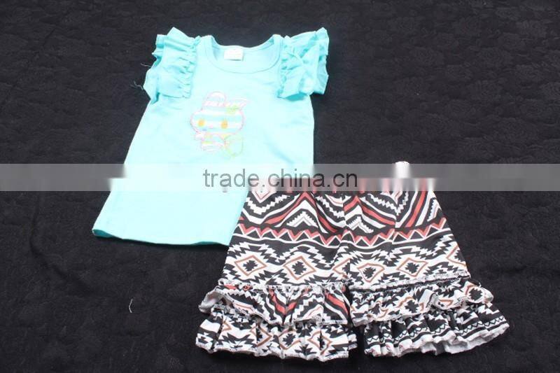 100% real life picture blue bunny top with short floral ruffle pants 2pcs Easter Day Clothing set LBYTZ001-107
