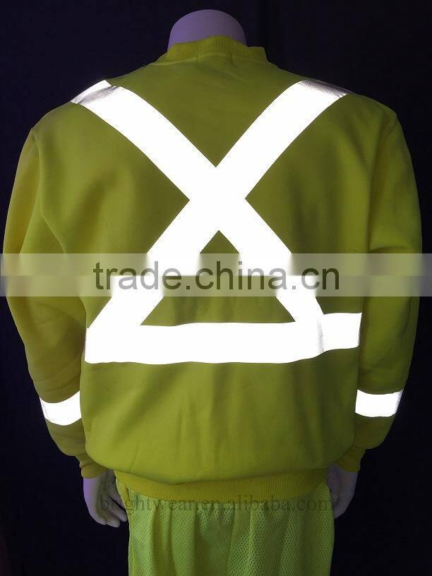 80% polyester 20% cotton fleece hi vis safety sweatshirt with heat-applied reflective tape meet CSA Z96 requirement