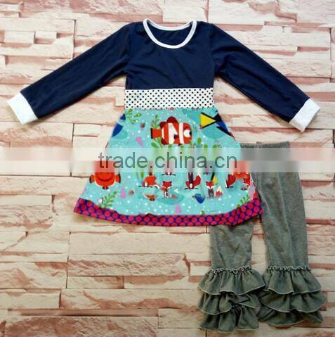 2017 new fashion baby girls boutique a cartoon fish-patterned worn by a girl in autumn or winter outfit