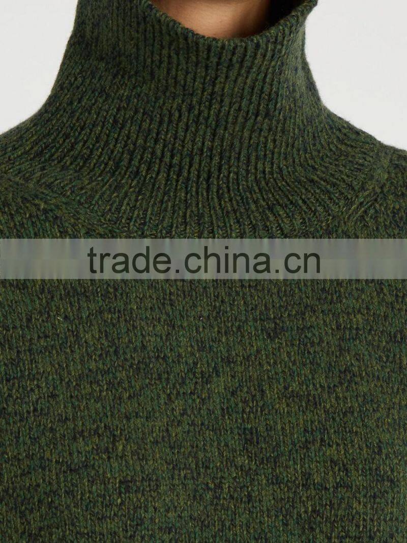 High Quality Custom High Neck Green Sweater Women 2017