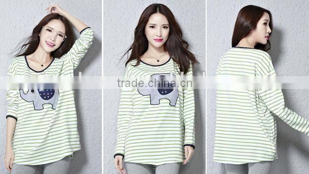 Autumn T-shirt, maternity T-shirt, big size T-shirt, long sleeve stripe T-shirt