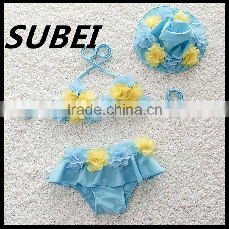 2016 new Korean children swimwear girls swimwear bikini swimsuit baby baby with a waterproof cap