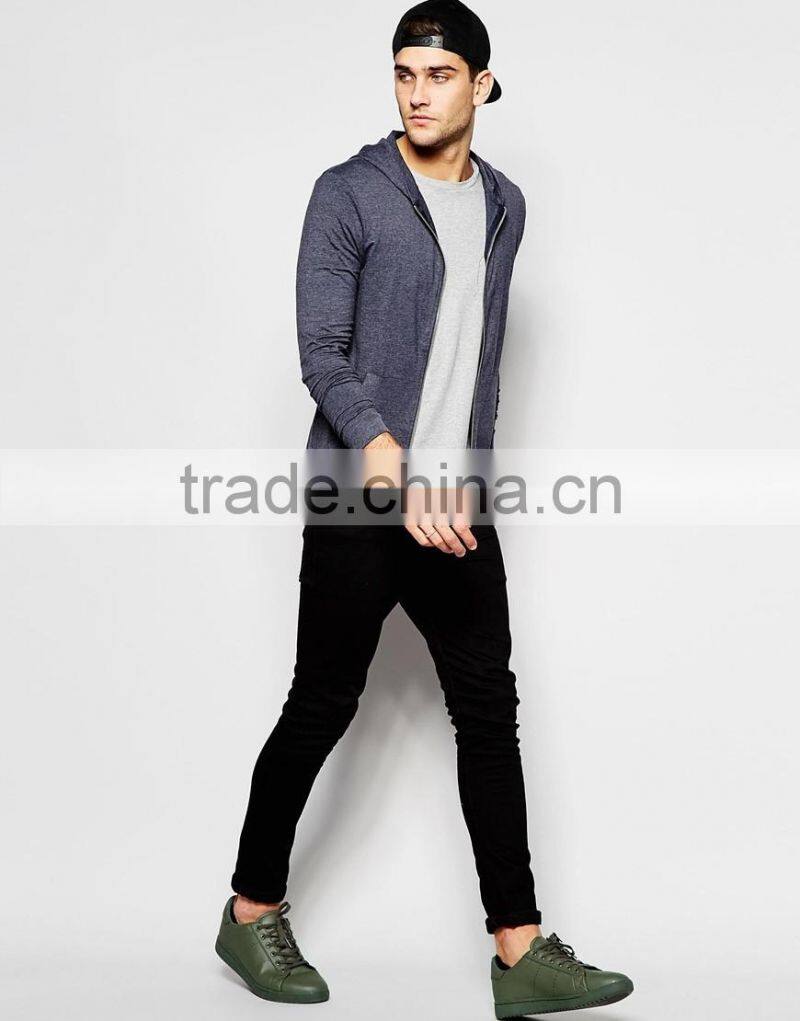 Lightweight Jersey Muscle Zip-Up Hoodie In Navy