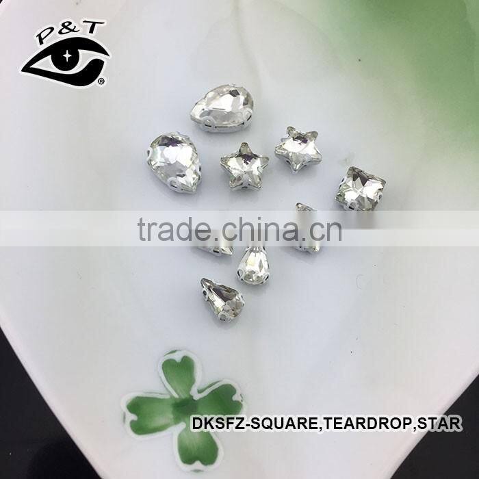 Sew on crystal in metal setting square drop pearl in setting