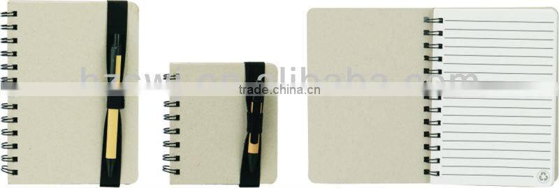 Hard kraft paper cover spiral winding notebook 70grams 80sheets 18*14cm with paper pen with recycle cutout logo