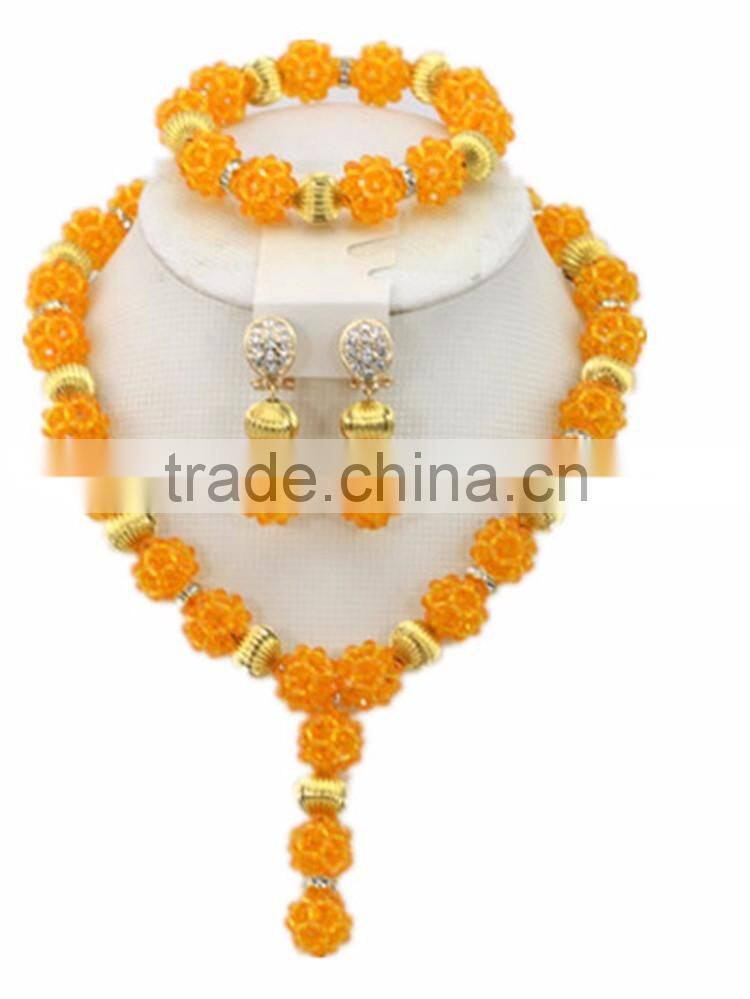 Gold-Plated Ball Crystal Beads Y shape Necklace African Jewelry Set