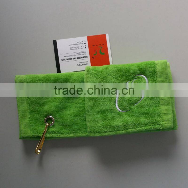 100% cottom tri-folds customized embroidery terry velour golf towels