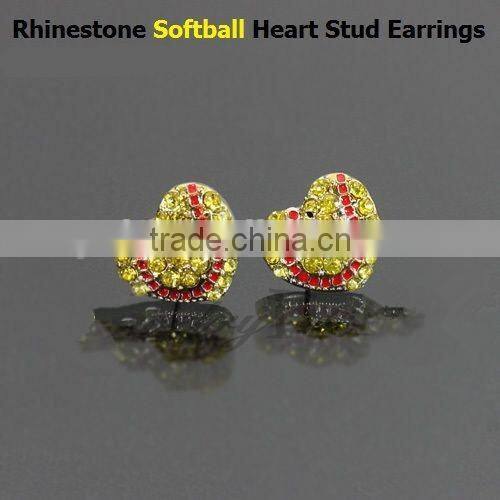 2015 factory price full all sports rhinestone heart stud earrings baseball stud earrings