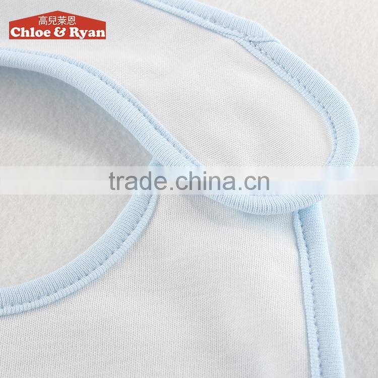 Top quality boutique cute fancy plain blue cotton waterproof baby bib manufacturer