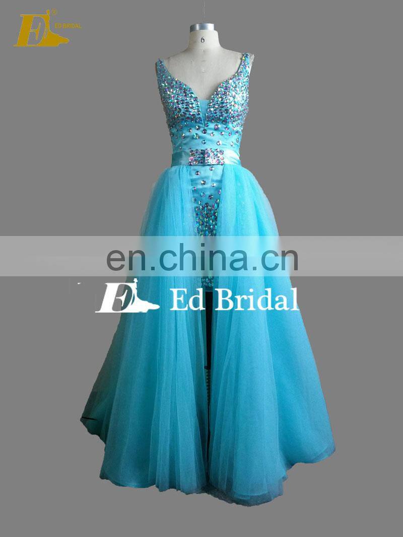 Fashion Detachable Skirt Stone Beaded Two Piece Sexy Prom Dress For Girls