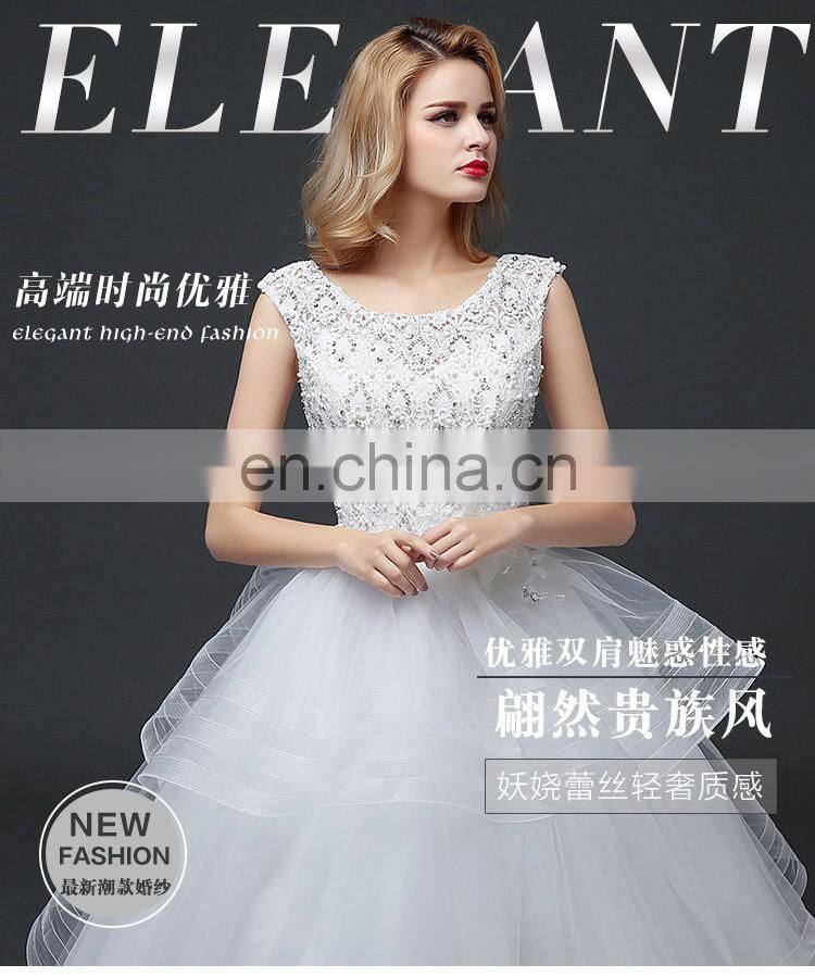 HS1601 Vintage Lace Applique Elegant White Ruched Tulle Wedding Dress 2017