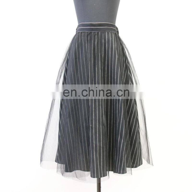 hot sale knee length double layers stripe lining round mesh skirt