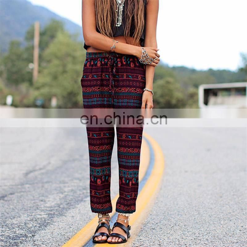 2015 latest european fashion floral printed straight-leg pants beach leisure women pants