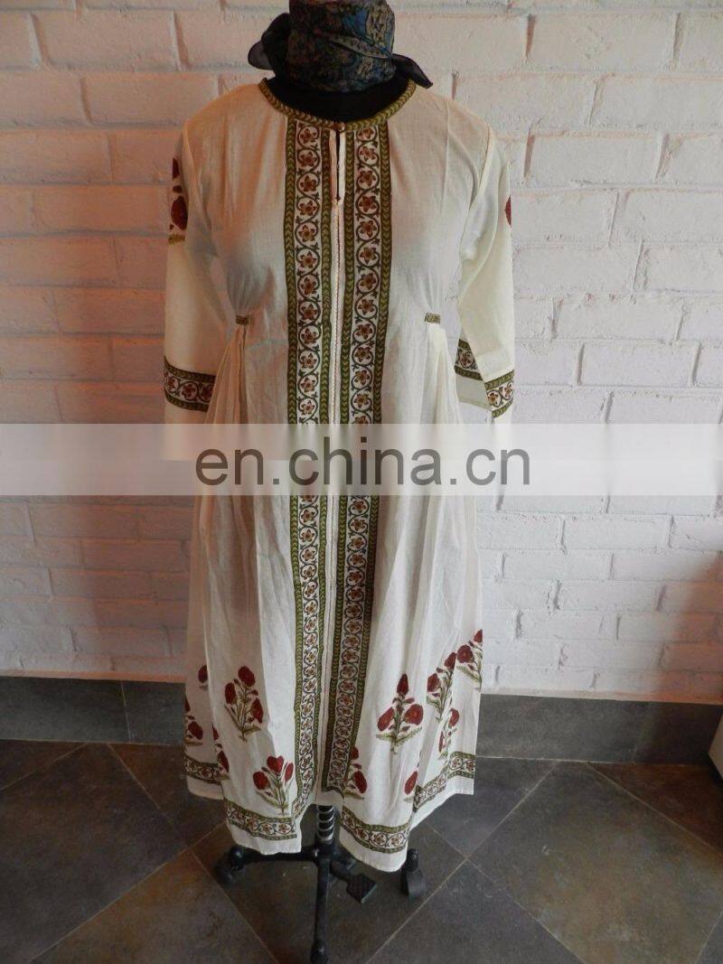 Indian Block Printed Cotton Dress Loose Hippie Maxi Dress Abaya Kaftan From Wholesaler