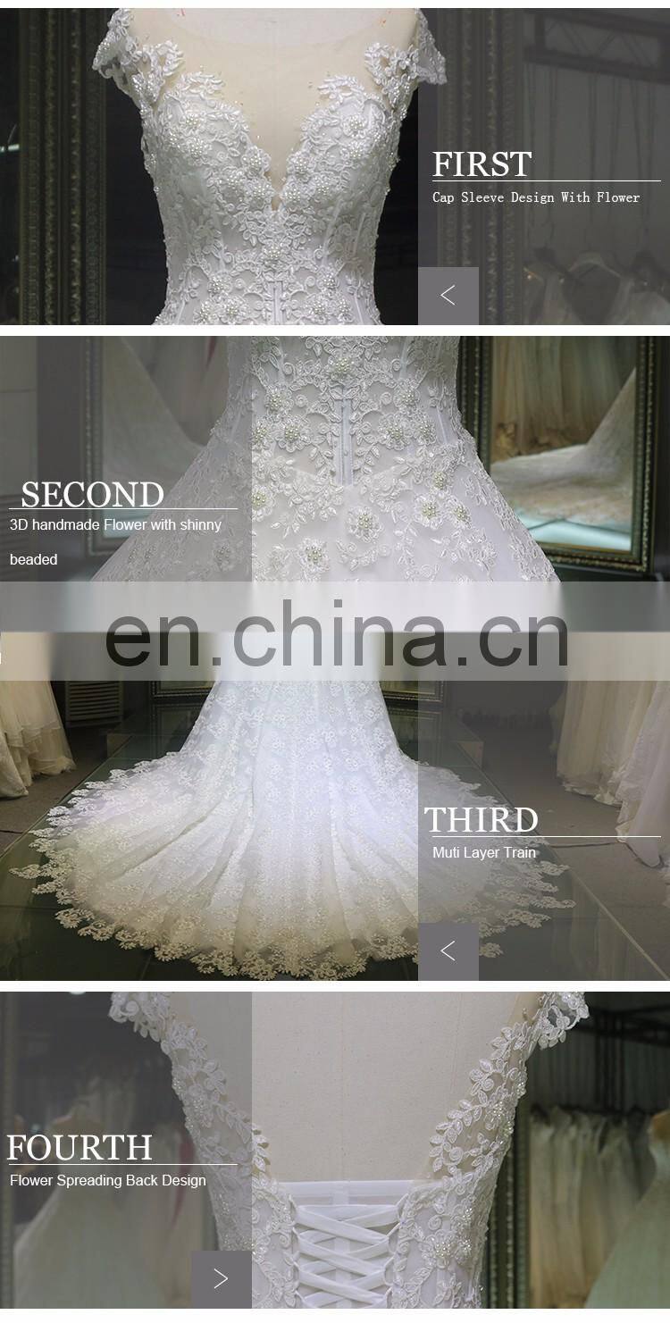 2017 Chins supplier sweetheart long lace cathedral loyal train wedding dress for bridal