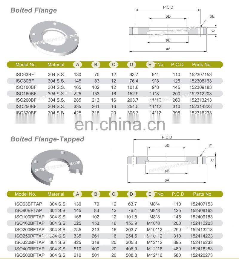 ISO Stainless Steel Vacuum Flanges Vacuum Components Vacuum Pipe Fittings SS304