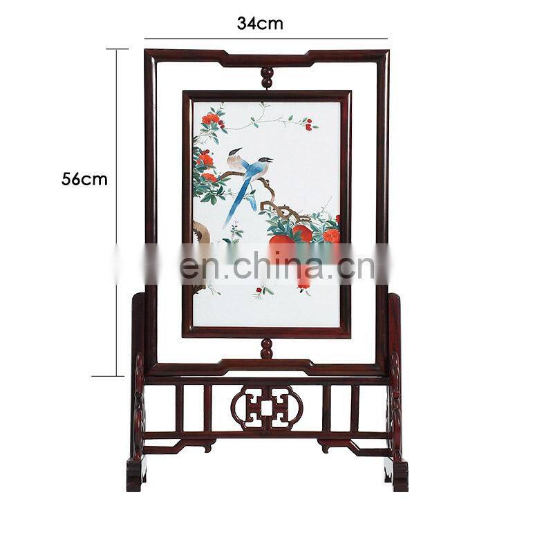 Chinese style multi-pattern small screen dual-faced silk embroideried furnishing ornaments with a wooden frame for decoration