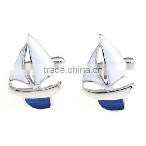 Men Sailing Captain Ship Boat Cufflinks Metal Blue Ocean Cuff Links Silver Hot