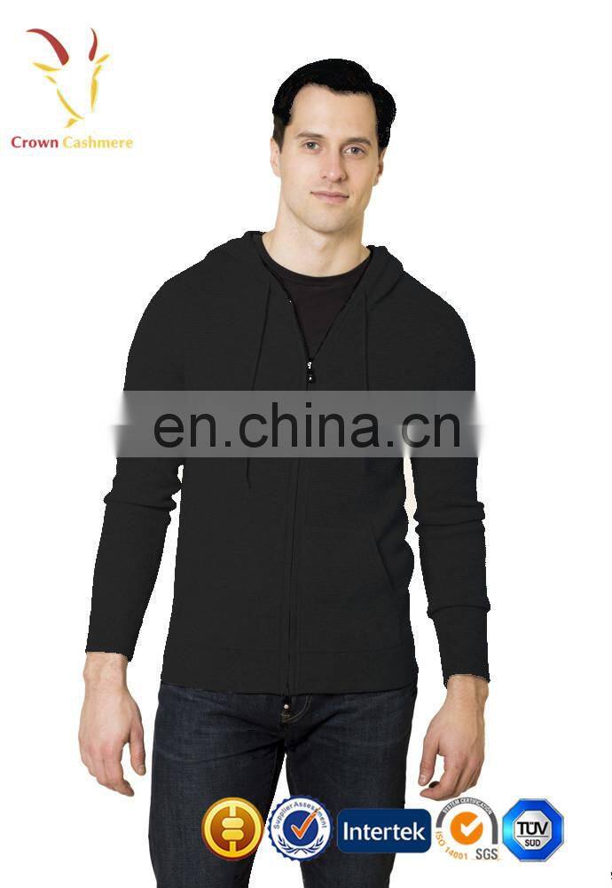 Classic Style Men Cashmere Hoodie Cardigan Zipper Front Hoodie Cardigan
