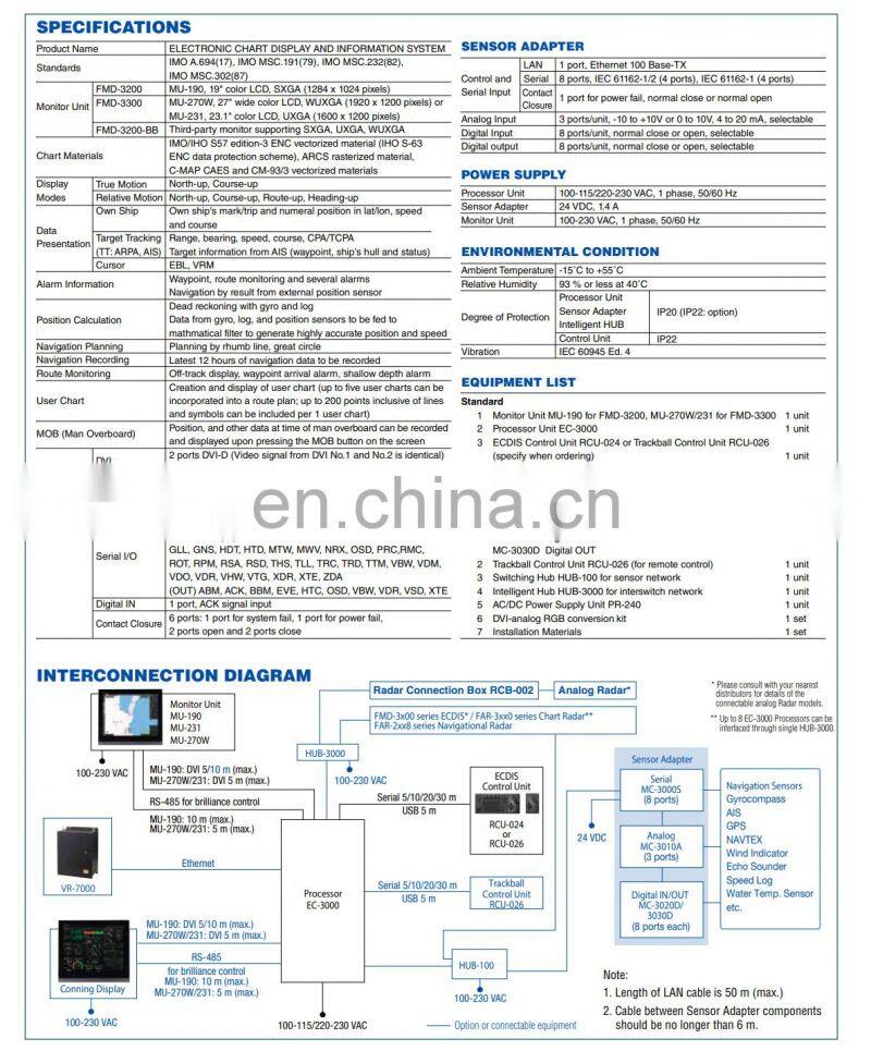 Marine electronics maritime navigation communication FMD-3200 FMD-3300 ENC electronic chart display and information system ECDIS