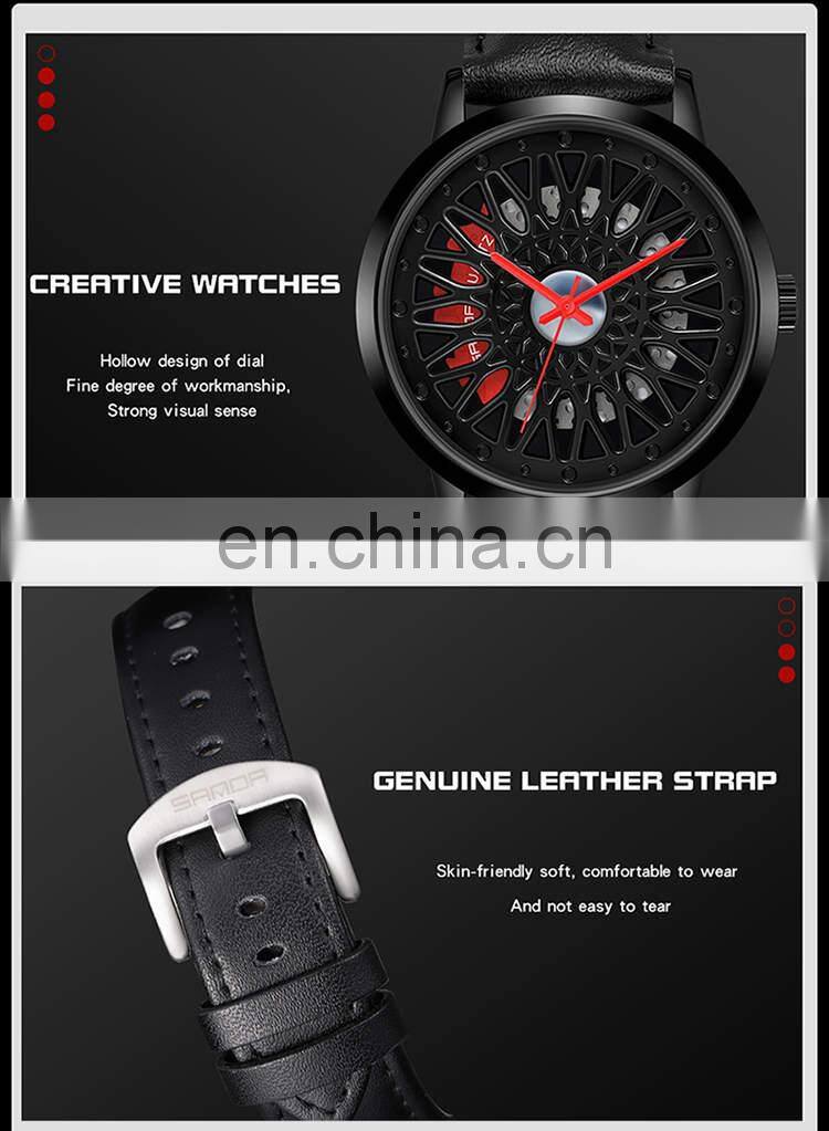 SANDA P1060 Fancy cool watch for men quartz unique dial style leather mens modern watch