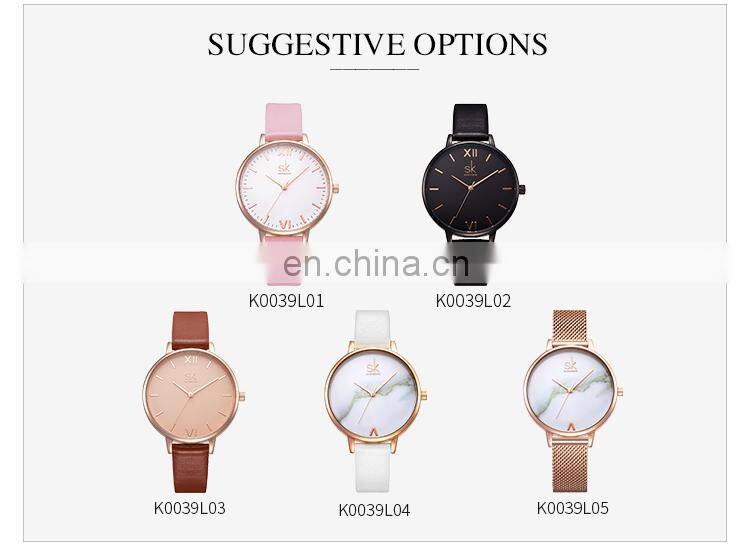 SHENGKE SK Men Watch Leather Band Matte Black Watches Custom Logo Brand Your Name  K9015G Alloy Watches