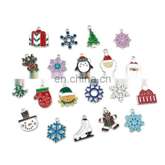 20Pcs/Set New Christmas Charms Pendants Enamel Bracelet Party Home Metal Craft Decoration Tree Hanging DIY Jewelry Accessories