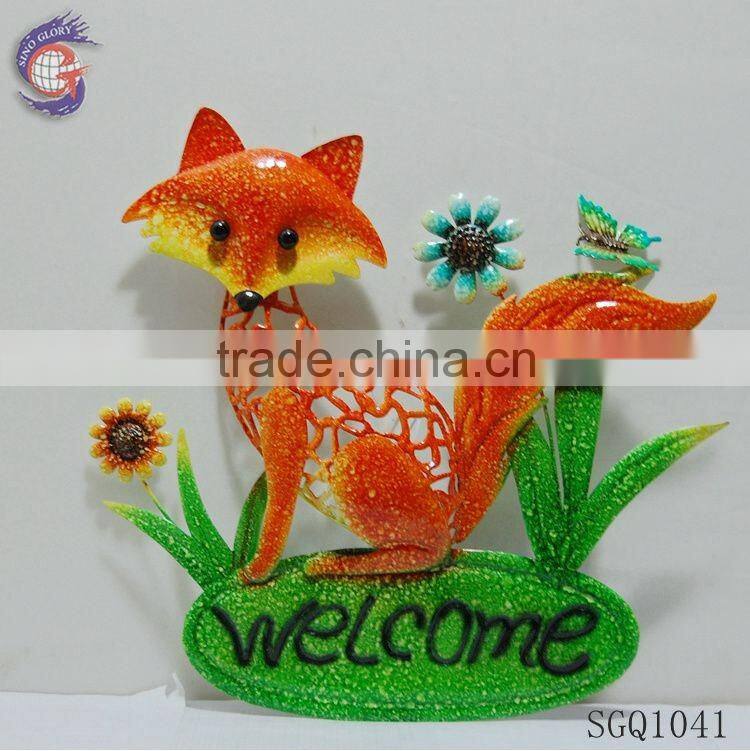 metal fox wall hanging decoration with welcome sign for home decor