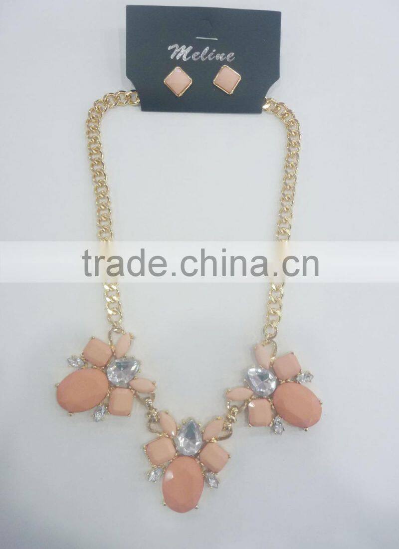 FASHION PINK TONE STATEMENT NECKLACE EARRING SET