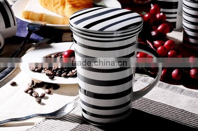 black strip design 12oz tall new bone china ceramic coffee mugs/cups for Germany