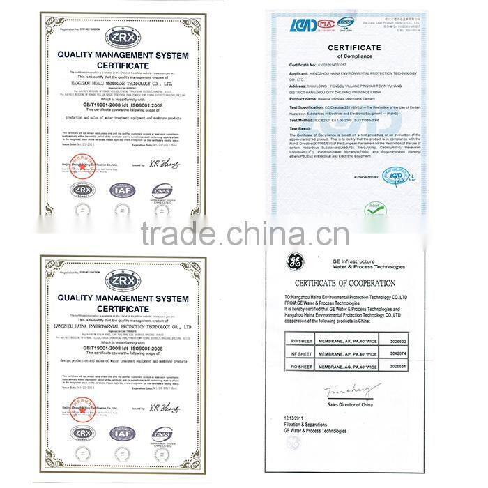 Chinese Haina plant new design of reverse osmosis membrane 4040