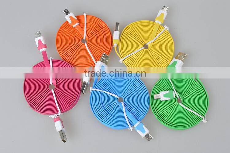 multi-color flat wire micro usb a data charging cable for iphone