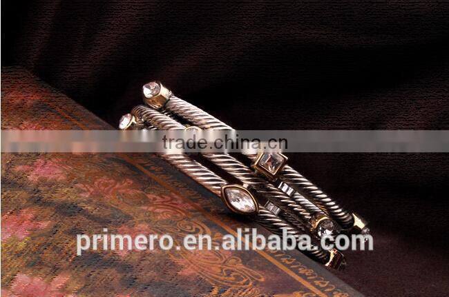 New Arrival Crystal Opening Retro Multilayer Bar Thread silver twist bangles Bracelet