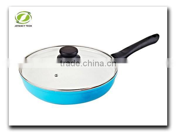 Sky Blue Aluminum Non-stick Pressed Unique Deep Frying Egg Pizza Pan Skillet Glass Lid