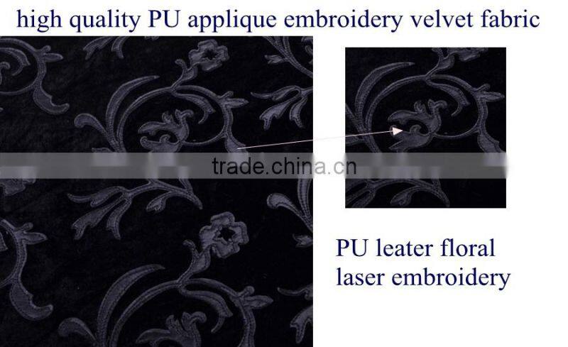 High quality PU leather floral applique embroidery african velvet lace fabric for lady garment