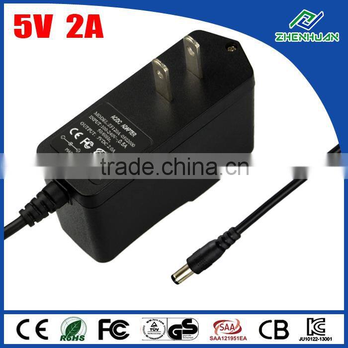 High quality CE saw-0502000 5V2A wall mount AC power adapter for led/lcd/cctv