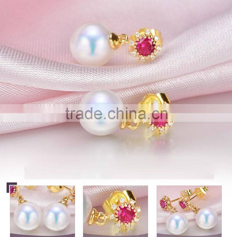 Japanese 7.5--8mm white akoya saltwater pearl stud earrings for women
