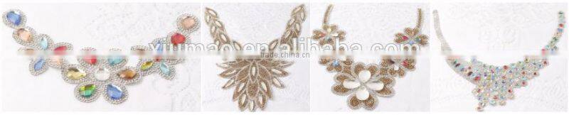 Garment accessories hot fix beaded rhinestone neckline Crystal glass Appliques neck lace collar For Dresses