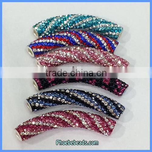 Wholesale Fashion Loose Curved Tube Shamballa Rhinestone Slide Charms CTB-068H