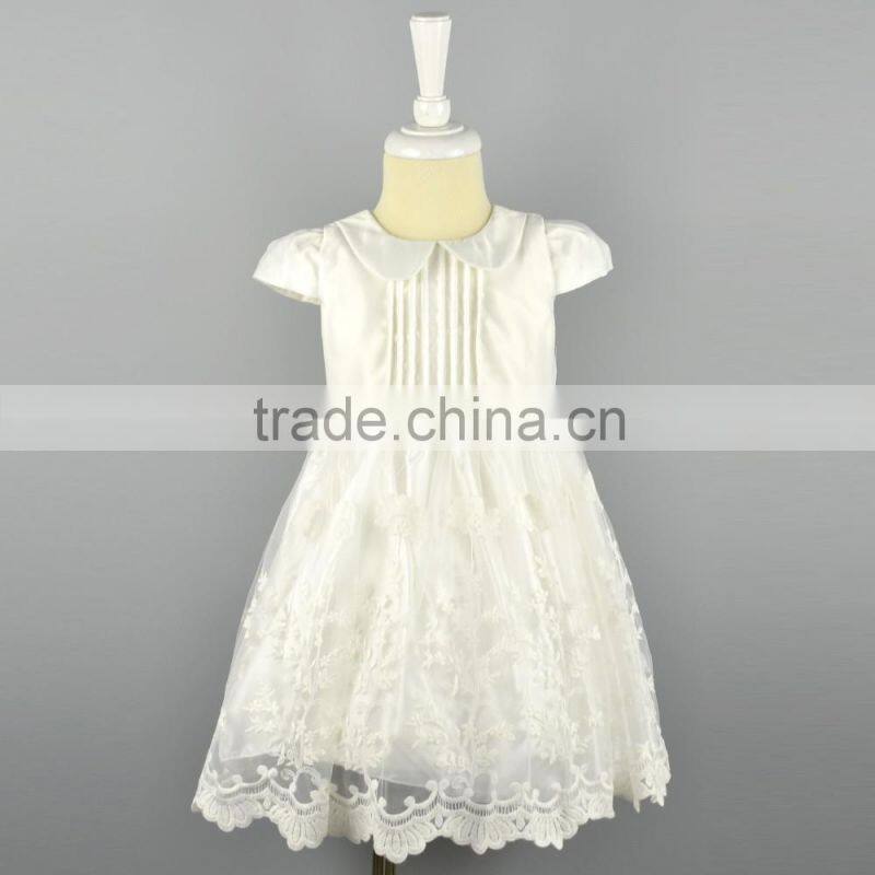 New Fashion White Flower Girl Dress Lace Satin Fabric Ruffle Patterns Wedding Baby Dress Children Communion Girl Dress 2-6 Years
