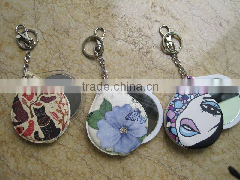2015 newly leather compact mirror with keychain for wholesale,ME302
