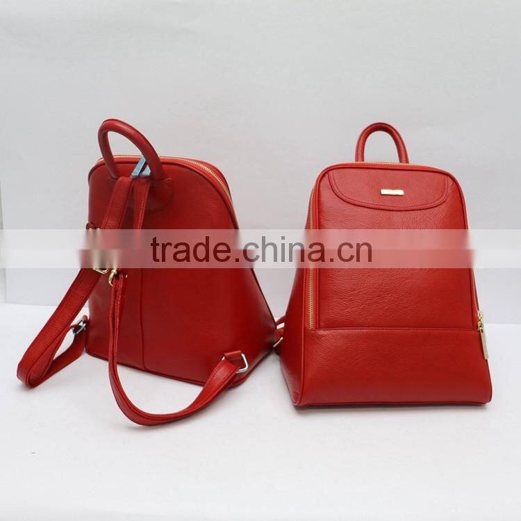 Newest design fashionable red litchi pattern genuine leather backpack for lady