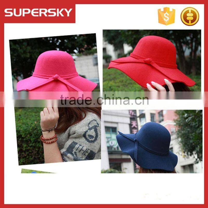 V-339 Fahion women vintage wide brim wool felt bowler fedora hat floppy cloche