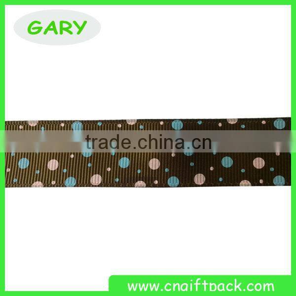 3/4" Brown with Wave Dot Gift Petersham Ribbon Grosgrain Printed