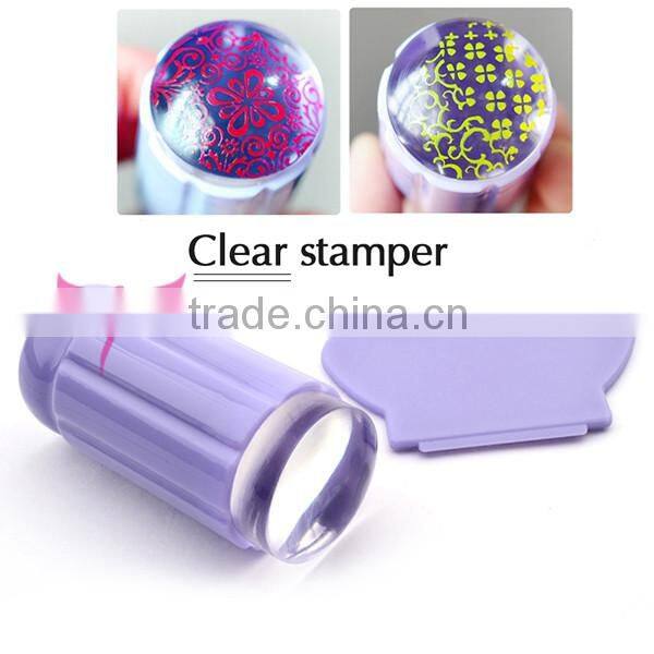 Hot clear nail stamper,clear jelly nail stamper,clear transparent nail stamper set with scraper