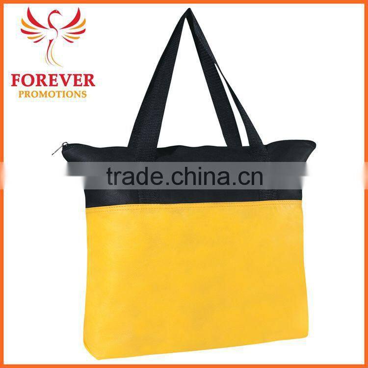 Wholesale Cheap Tote Bag Zippered Non-woven Silk-screen Print Logo Tote with Handles