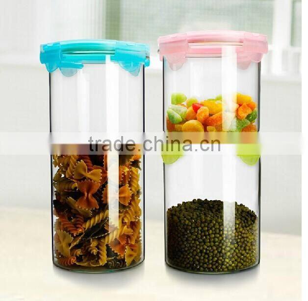 Kitchen Borosilicate Food Preservative Glass StorageJars With Plastic Lids