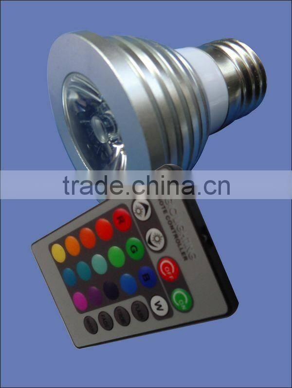 CE MR16 GU10 E27 rgb spotlight led 3W with IR remote control